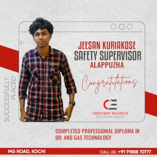 Oil & Gas professional diploma placed student Jeesan Kuriakose